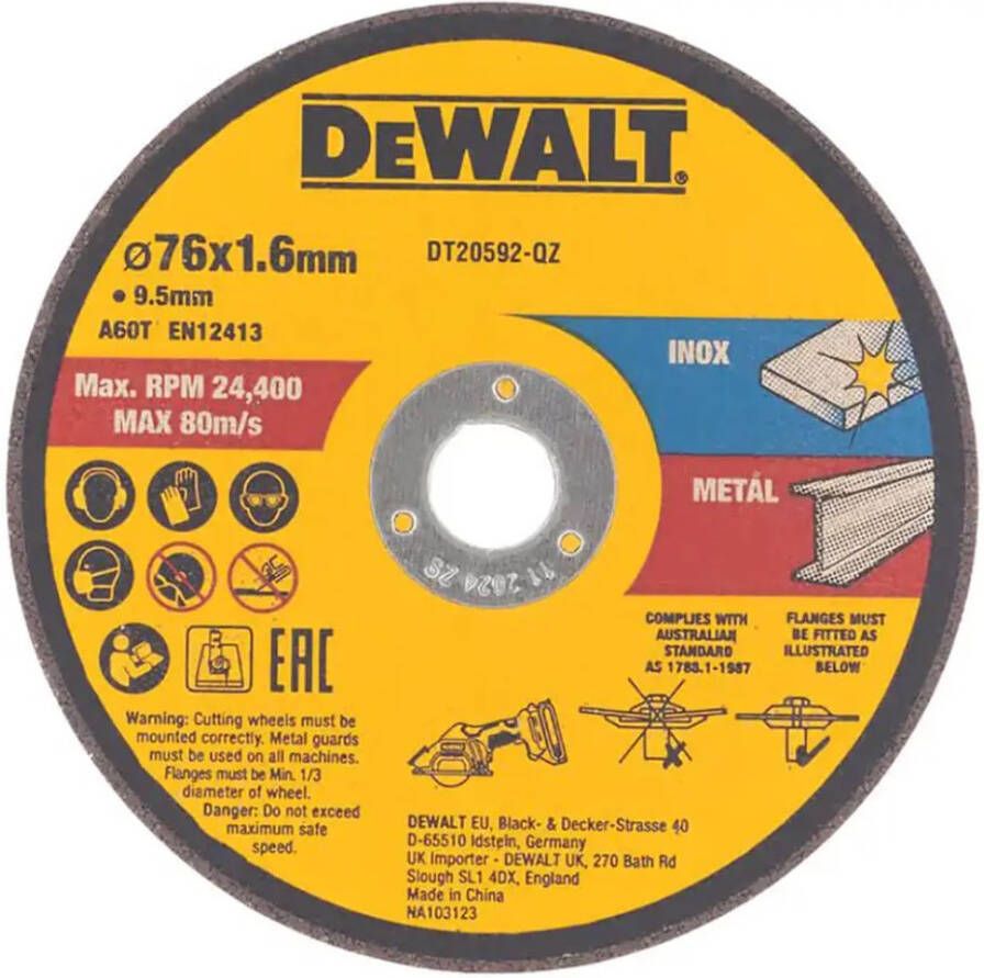 DeWalt Accessoires DT20592-QZ Doorslijpschijf | Metaal | 76 x 1.0 x 22 23 mm | 3 stuks DT20592-QZ