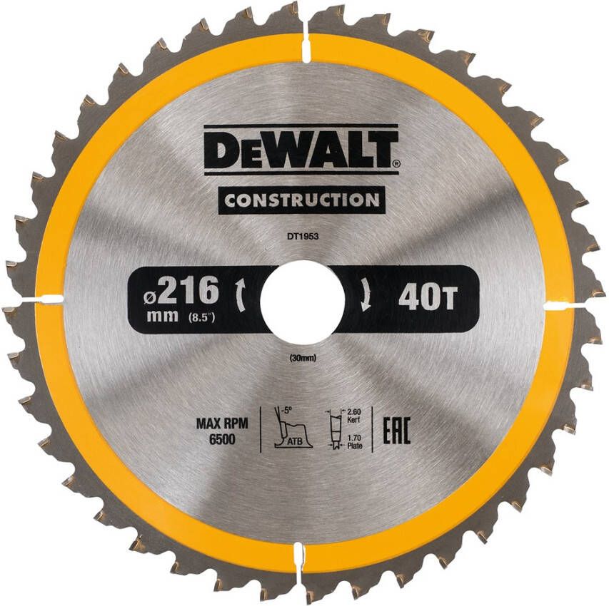 DeWalt Accessoires Cirkelzaagblad 216x30x40t negatief 5° kerf 2 6mm DT1953-QZ