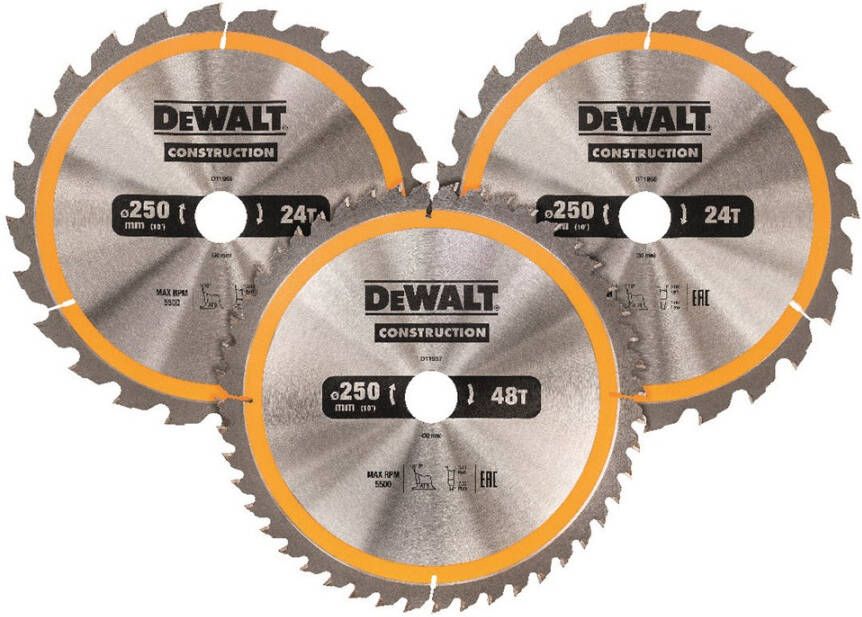 DeWalt Accessoires Cirkelzaagblad 3 pack 250x30mm : 2x DT1956-QZ + 1x DT1957-QZ DT1963-QZ
