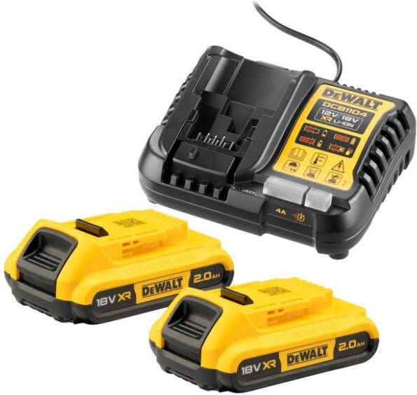 DeWalt Accessoires DCB1104D2-QW 18V Accu voordeelset: 2x 2.0Ah accu&apos;s + XR multilader DCB1104D2-QW