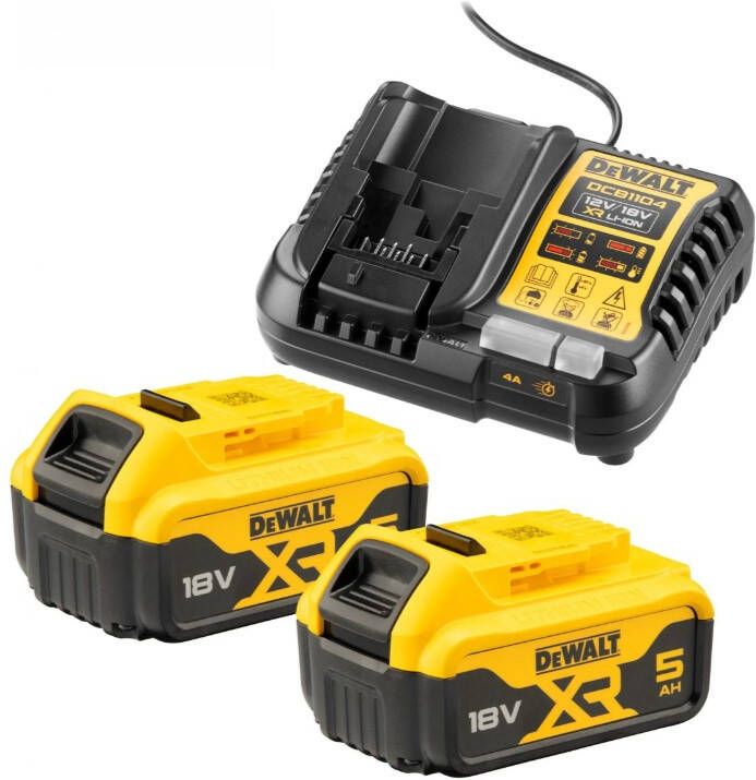 DeWalt Accessoires DCB1104P2-QW 18V Accu voordeelset: 2x 5.0Ah accu&apos;s + XR multilader DCB1104P2-QW