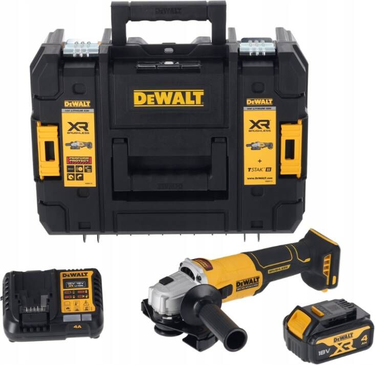 DeWalt DCG407M2T-QW 18V XR Accu Haakse Slijper | 125mm | Schuifschakelaar | 2x 4.0Ah Accu | in TSTAK DCG407M2T-QW