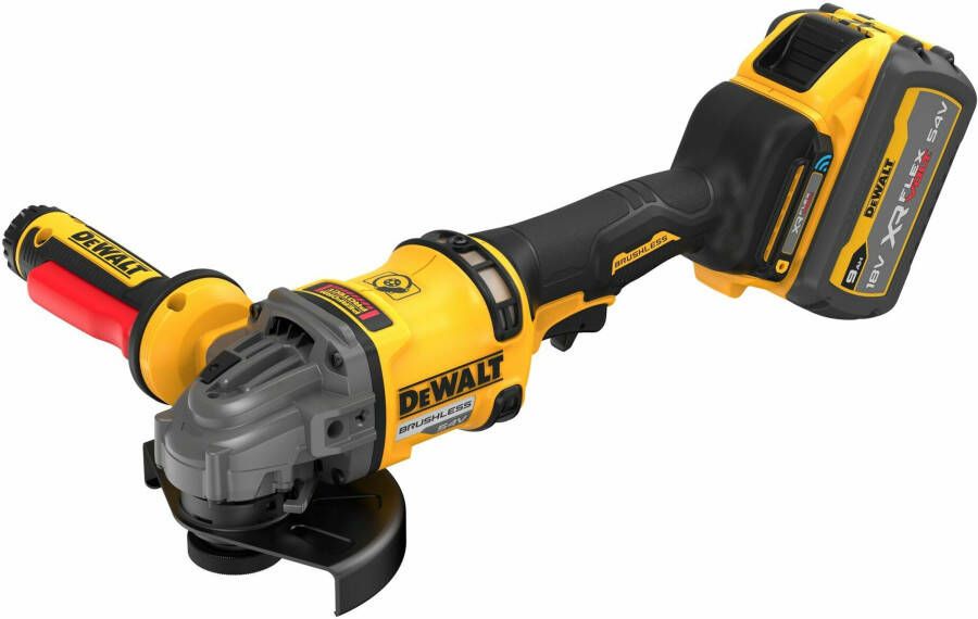 DeWalt DCG418SHDX2-QW 54V XR FLEXVOLT Accu Haakse Slijper | 125mm | Incl. Veiligheidsschakelaar in zijhandgreep | 2x 9.0Ah Accu DCG418SHDX2-QW