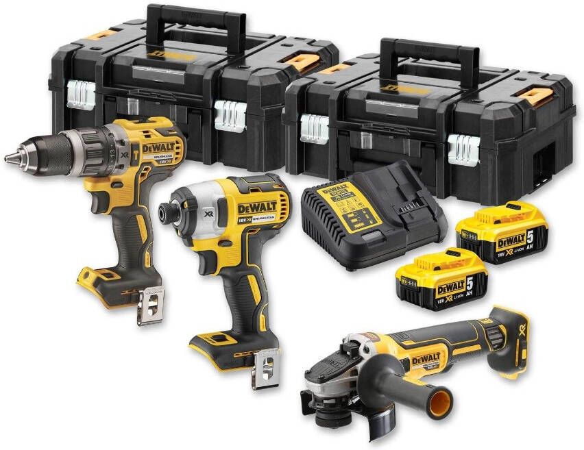 DeWalt DCK384P2T-QW | 18V XR Combiset | DCD796 + DCF887 + DCG405 | 2 x 5.0Ah accu en multilader | 2x TSTAK DCK384P2T-QW