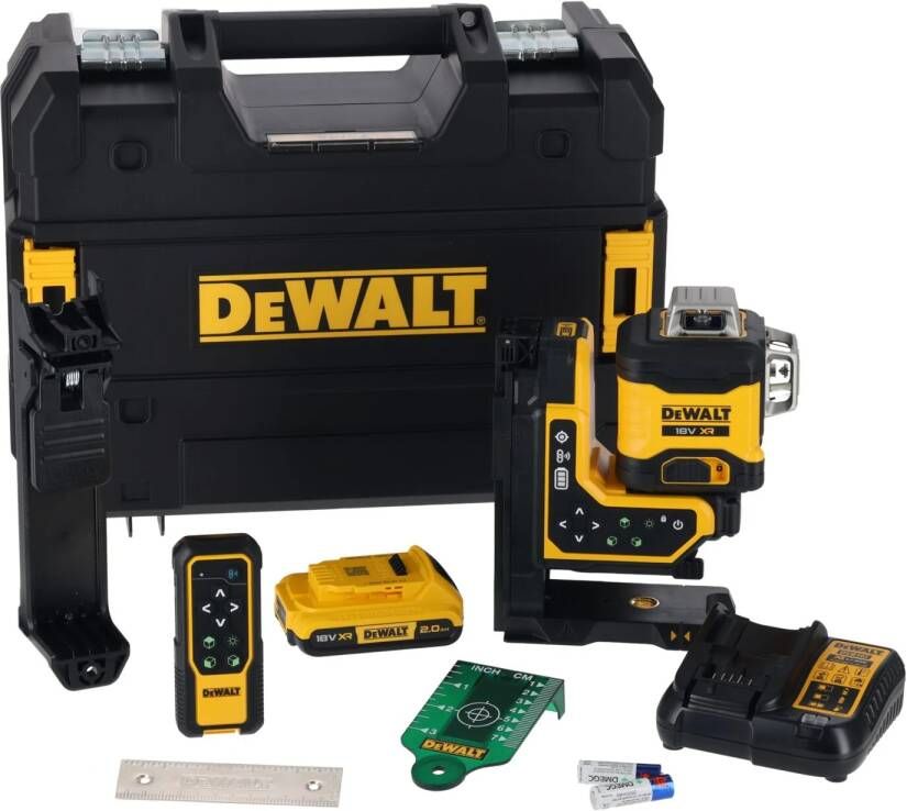 DeWalt DCLE34035D1-QW Kruislijnlaser | 3x360° | Groene Straal | + afstandsbediening | 18 Volt | 2.0Ah Li-Ion + lader DCLE34035D1-QW