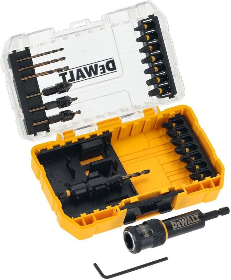 DeWalt Accessoires DT70779T-QZ Flip&Drive Set: Snelkoppeling voorboren nr 6 8 10 12 met verzinkboor schroefbits 3x PZ2 2x PH2 in TOUGH CASE