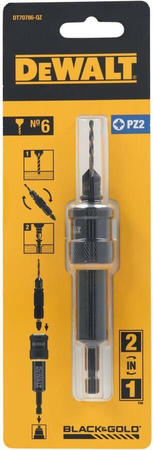 DeWalt Accessoires DT70786-QZ Flip&Drive Snelkoppeling nr 6 voorboor verzinkboor en schroefbit PZ2 DT70786-QZ