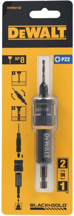 DeWalt Accessoires DT70787-QZ Flip&Drive Snelkoppeling nr 8 voorboor verzinkboor en schroefbit PZ2 DT70787-QZ