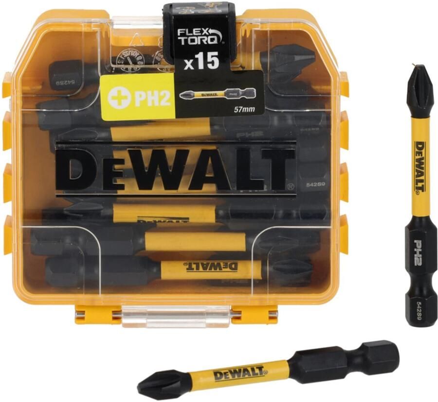DeWalt Accessoires DT70913T-QZ Schroefbits FLEXTORQ PH2 57mm 15stuks in TOUGH CASE TicTac DT70913T-QZ