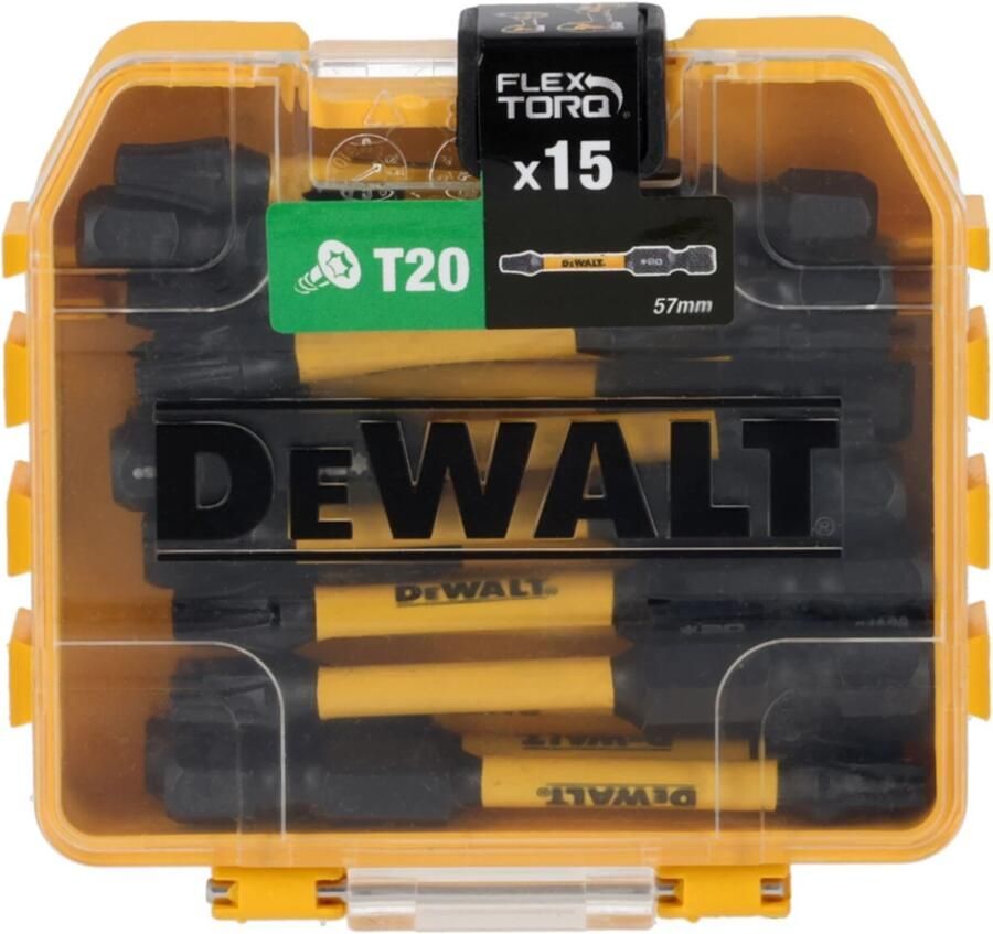 DeWalt Accessoires DT70915T-QZ Schroefbits FLEXTORQ T20 57mm 15stuks in TOUGH CASE TicTac DT70915T-QZ