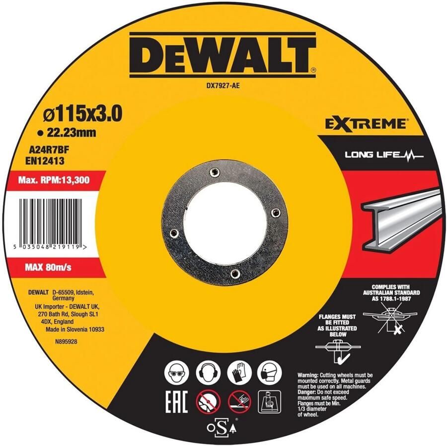 DeWalt Accessoires DX17927-XJ Doorslijpschijf EXTREME 115x22 2x2 8mm Metaal DX17927-XJ