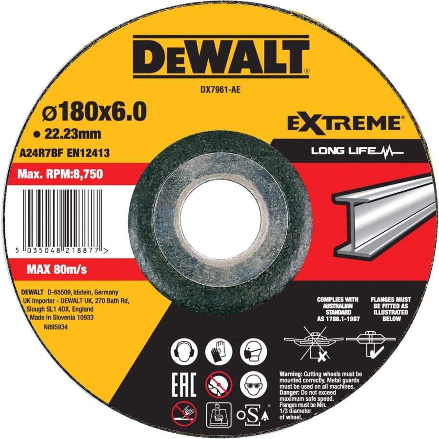 DeWalt Accessoires DX17961-XJ Afbraamschijf EXTREME voor metaal 180x22 2x6 0mm DX17961-XJ