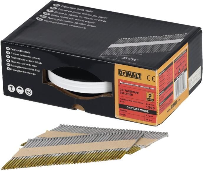 DeWalt Accessoires Papiergebonden nagels 3.1-75 Geringd Thermisch verzinkt 1.2m DNPT31R75HDZ