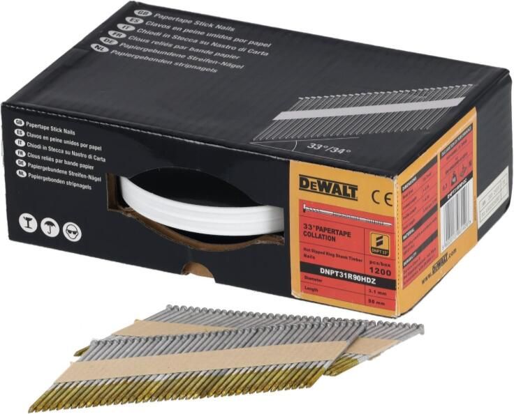 DeWalt Accessoires Papiergebonden nagels 3.1-90 Geringd Thermisch verzinkt 1.2m DNPT31R90HDZ