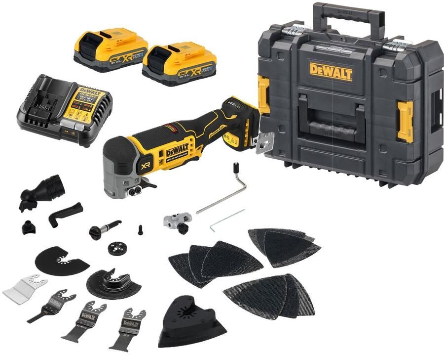 DeWalt DCS359S2-QW 18V XR Brushless Oscillerende Multitool Antivibratie | 2x 3.5Ah 18V XR POWERSTACK accu's + lader DCS359S2-QW