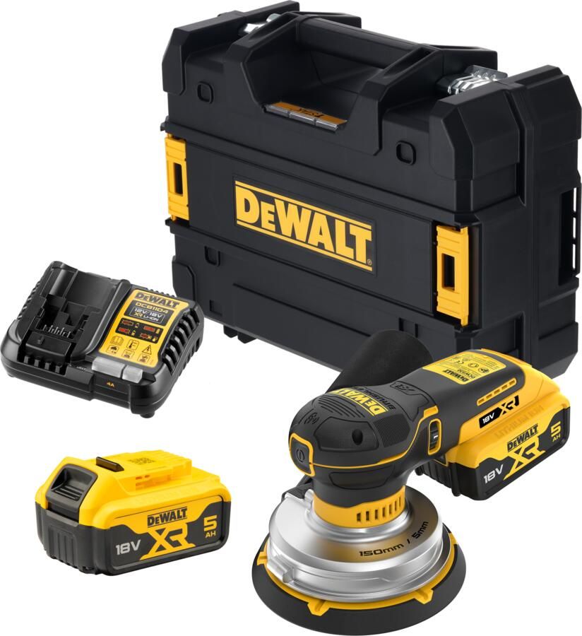 DeWalt DCW230P2-QW 18V XR BL Excentrische Schuurmachine 150mm | 2x 5.0Ah 18V XR accu's + lader DCW230P2-QW