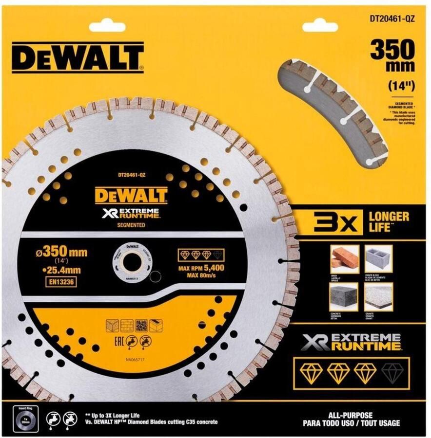 DeWalt DT20461-QZ Elite Diamantblad | Gesegmenteerd | 355 mm | Extreme Runtime | Universeel DT20461-QZ