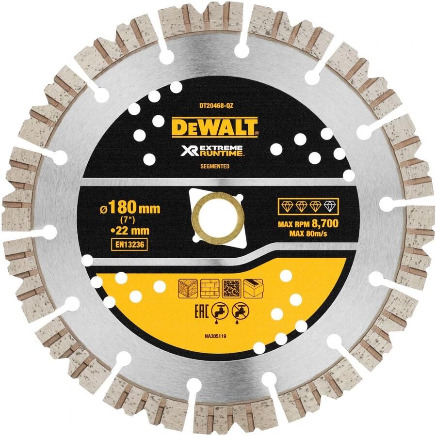 DeWalt DT20468-QZ Elite Diamantblad | Gesegmenteerd | 180 mm | Extreme Runtime | Universeel DT20468-QZ