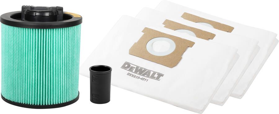 DeWalt Efficiency Accessory Pack | Stofzuigeraccessoires Set | HEPA Filter + 3 Filterzakken + Adapter DXVA19-0501
