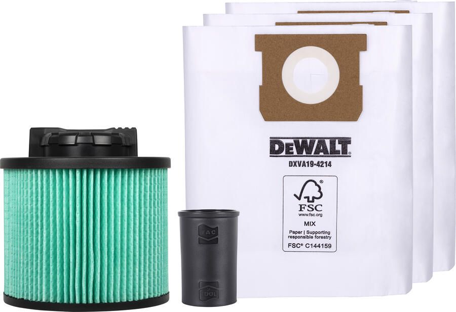 DeWalt Efficiency Accessory Pack | Stofzuigeraccessoires Set | Stofzakken + HEPA H13 Filter + Stofzuigeradapter DXVA19-0502