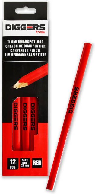 Diggers Schrijnwerkerspotlood | 24cm | Rood | 12 Stuks DIG388