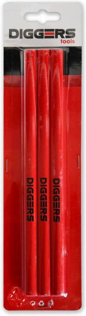Diggers Schrijnwerkerspotlood | 24cm | Rood | 3 Stuks DIG371