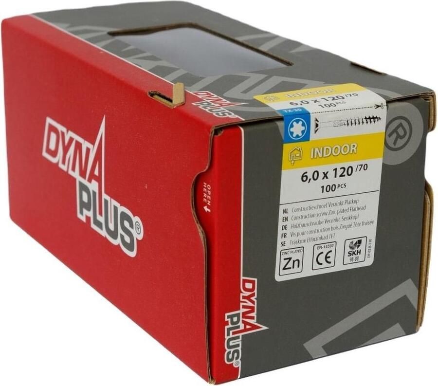Dynaplus Constructieschroef Verzinkt Platkop Deeldraad +Snijpunt Torx TX30 6.0X200 80 | 100 stuks 0281.01.51401 - Foto 2