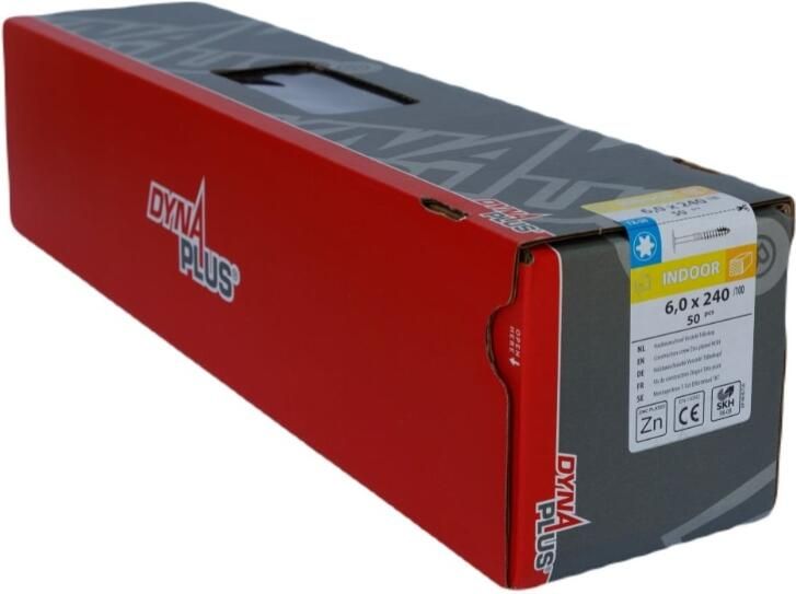 Dynaplus Houtbouwschroef Verzinkt Tellerkop Deeldraad +Snijpunt Torx TX30 6.0X280 100 | 50 stuks 0286.01.55001