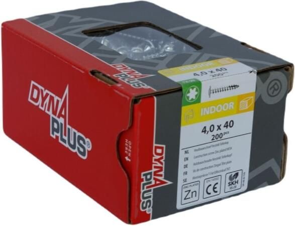 Dynaplus Houtbouwschroef Verzinkt Tellerkop Voldraad +Snijpunt Torx TX20 4.0X40 | 200 stuks 0286.01.25601