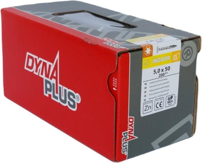 Dynaplus Houtbouwschroef Verzinkt Tellerkop Voldraad +Snijpunt Torx TX25 5.0X50 | 200 stuks 0286.01.41901