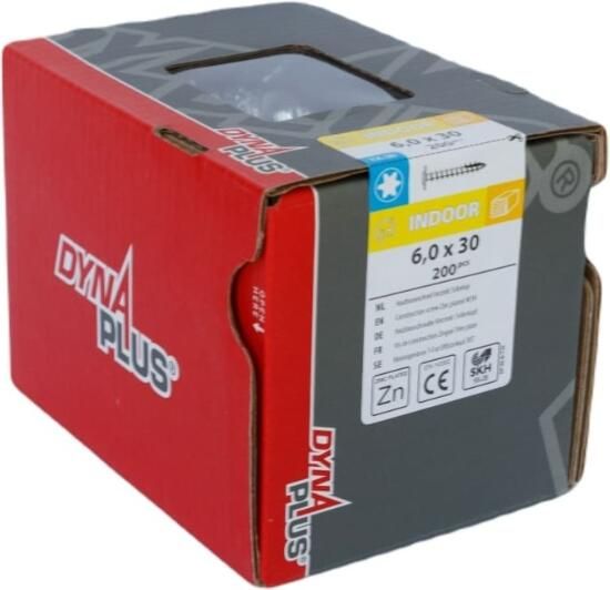 Dynaplus Houtbouwschroef Verzinkt Tellerkop Voldraad +Snijpunt Torx TX30 6.0X30 | 200 stuks 0286.01.49201