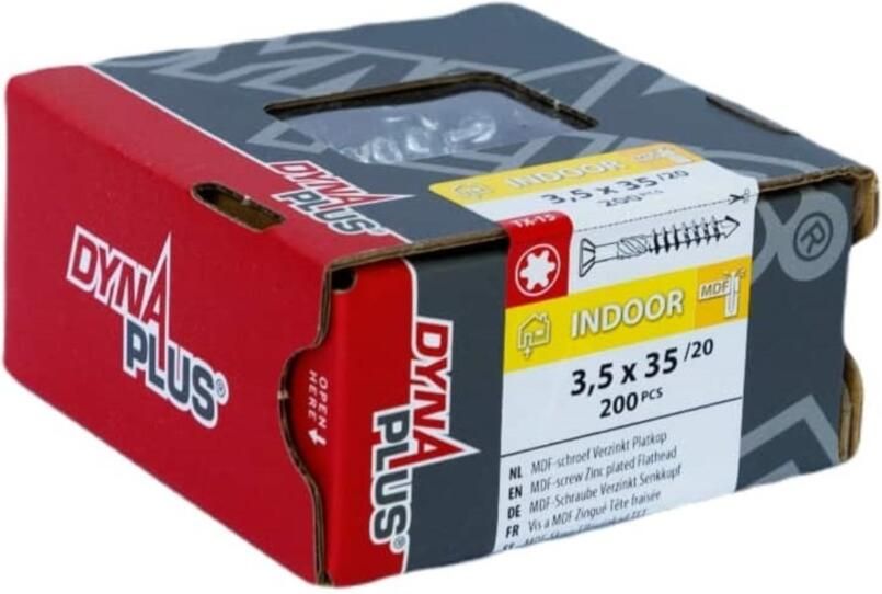 Dynaplus Mdf-Schroef Verzinkt Platkop Deeldraad-75° Torx TX15 3.5X35 20 | 200 stuks 0287.01.17401