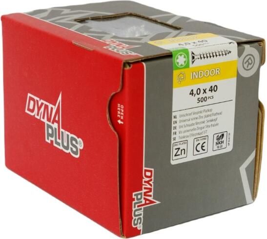 Dynaplus Unischroef Spaanplaatschroef Verzinkt Platkop Deeldraad Torx TX20 4.0X40 24 | 500 stuks 0281.01.25604