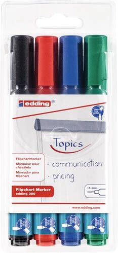 Edding Flipchartmarker | zwart rood blauw groen | streepbreedte 1 5-3 mm ronde punt | 1 stuk 4-380-4-380-4