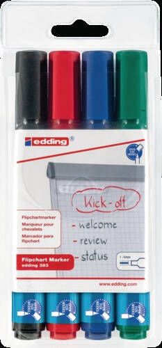 Edding Flipchartmarker | zwart rood blauw groen | streepbreedte 1-5 mm spitse punt | 1 stuk 4-383-4-383-4