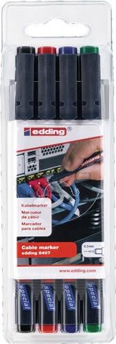 Edding Kabel markeerstift | zwart rood blauw groen | streepbreedte 0 3 mm ronde punt | 1 stuk 4-8407-4-8407-4