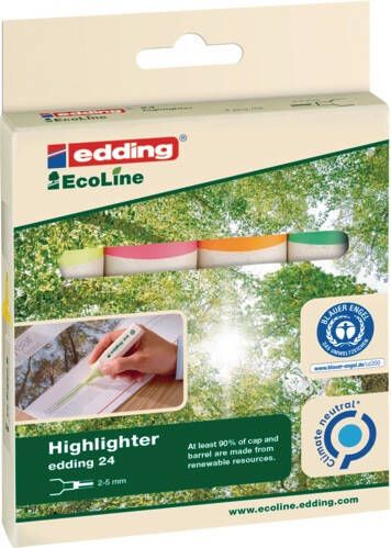 Edding Textmarker | neonkleuren geel oranje roze lichtgroen | streepbreedte 2-5 mm spitse punt | 1 stuk 4-24-4-24-4