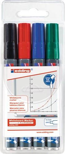 Edding Whiteboardmarker | zwart rood blauw groen | streepbreedte 1 5-3 mm ronde punt | 1 stuk 4-250-4