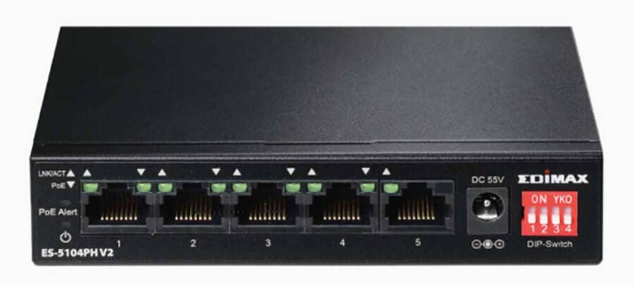 Edimax Lange afstand 5-poorts Fast Ethernet-switch met 4 PoE+-poorten | 1 stuks ES-5104PH V2 ES-5104PH V2