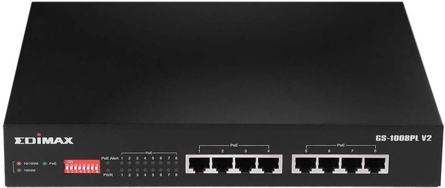 Edimax Lange afstand 8-poorts Gigabit Ethernet PoE+-switch | 1 stuks GS-1008PL V2 GS-1008PL V2