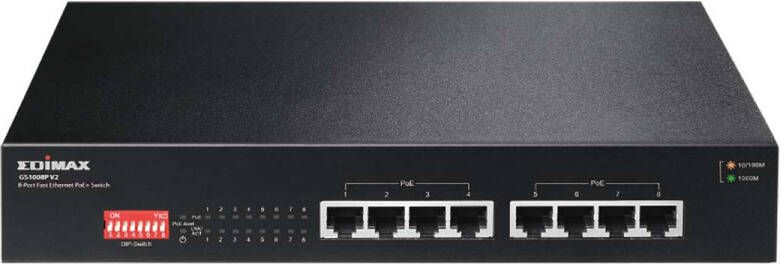 Edimax Lange afstand 8-poorts Gigabit PoE+-switch met DIP-switch | 1 stuks GS-1008P V2 GS-1008P V2