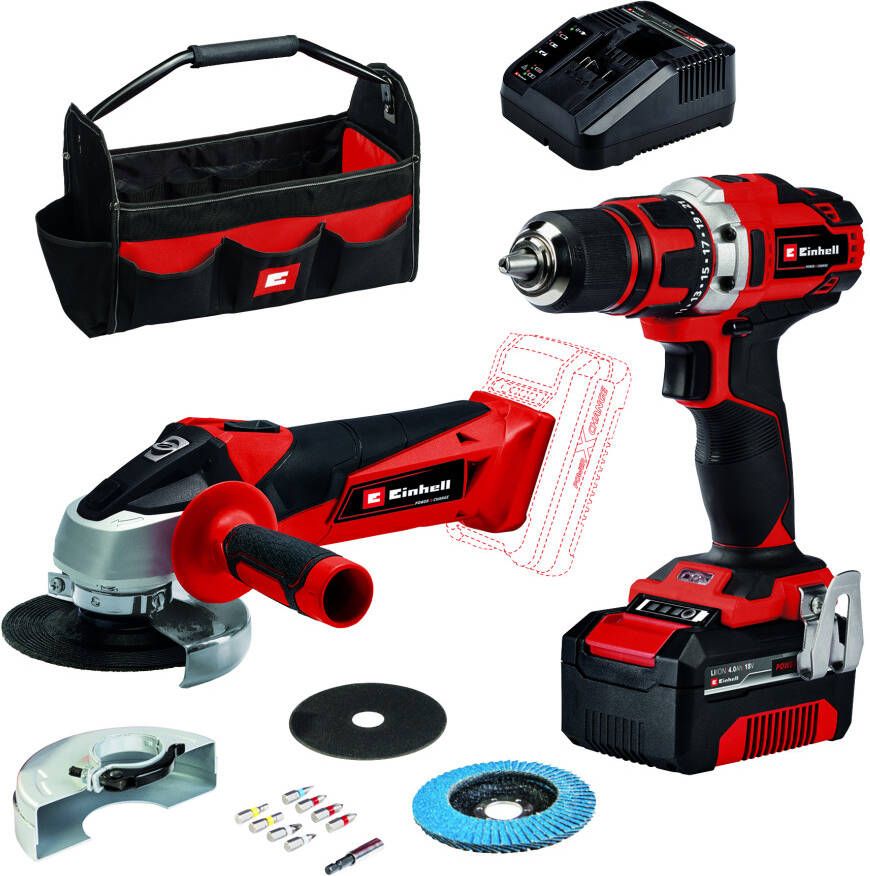 Einhell TE-TK 18 2 Li Kit 18 V 4.0 Ah (Accu Boor- Schroefmachine Accu Haakse Slijper) 1 accu 4257240