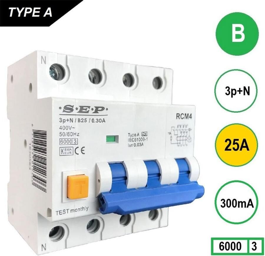 Enzo Aardlekautomaat 25A B kar 300mA 4p SEP 4518140