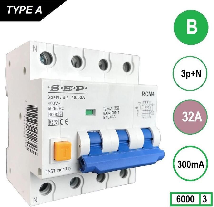 Enzo Aardlekautomaat 32A B kar 300mA 4p SEP 4518142