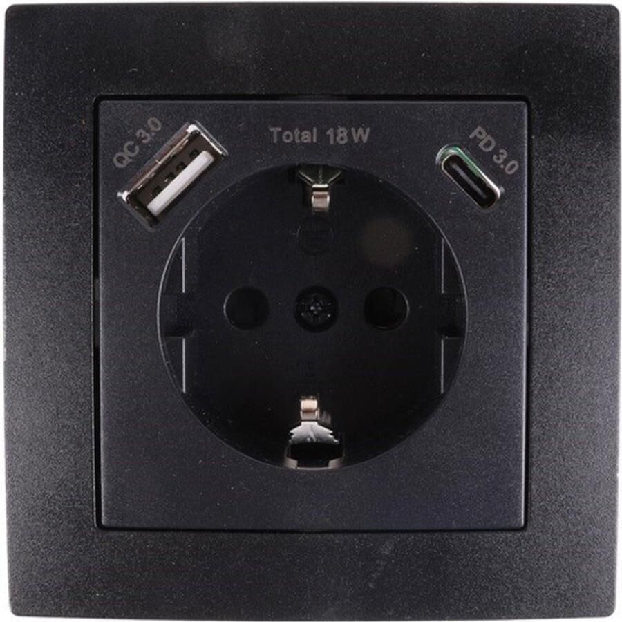 Enzo Benson inbouw stopcontact RA + USB en USB-C zwart 4650032