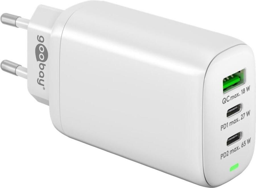 Enzo Goobay USB + 2x USB-C snellader 65W wit 9550197