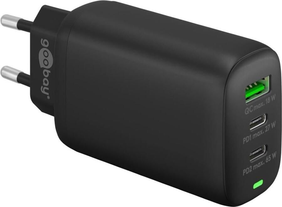 Enzo Goobay USB + 2x USB-C snellader 65W zwart 9550196