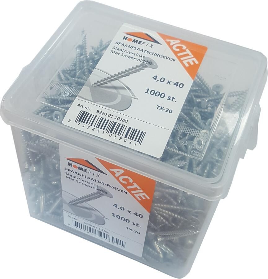 Enzo Homefix Actie-Emmer Spaanplaatschroef Vz Pk +Snijpunt Torx TX20 4.0X40 | 1000 stuks 8920.01.10200
