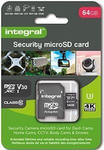 Integral 64 GB Security Camera microSD-kaart voor Dash Cams Home Cams CCTV Body Cams & Drones INMSDX64G10SEC