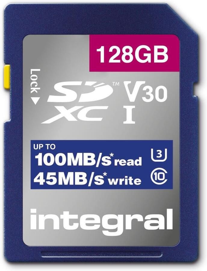 Integral High Speed SDHC XC V30 UHS-I U3 128 GB SD geheugenkaart | 1 stuks INSDX128G1V30